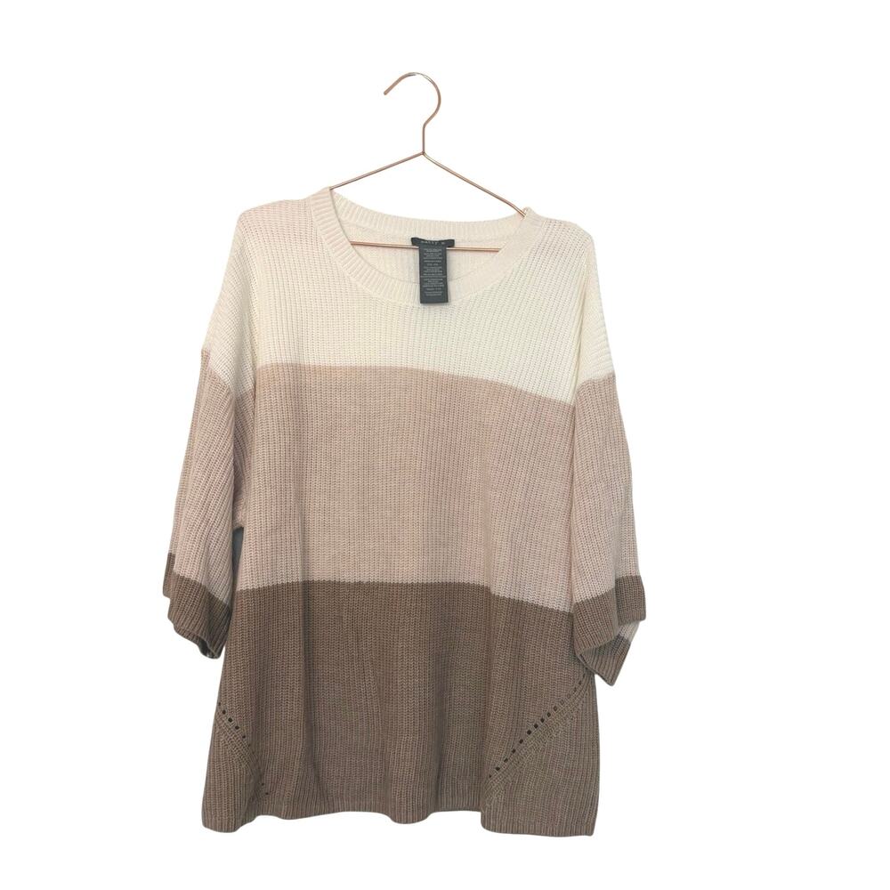 Marty M Women’s Crewneck Colorblock Knit Sweater in Cream & Brown